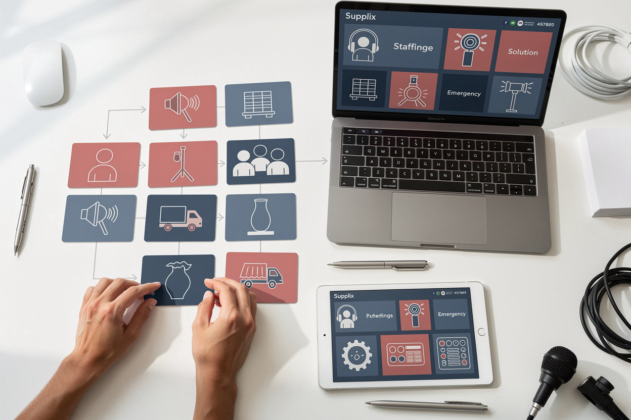 Supplix event organizer coordinating with multiple vendors across staffing, AV, and logistics